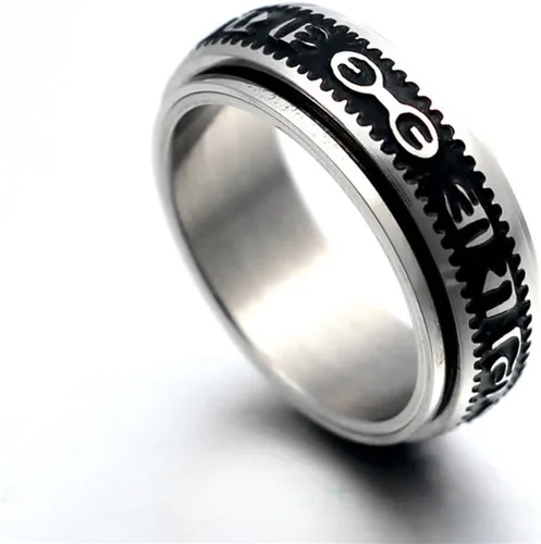 Miniatura 2 de JAJAFOOK - Anillo de acero inoxidable tibetano budista seis verdadera sílaba mantra sánscrito Om Mani Padme hum Spinner