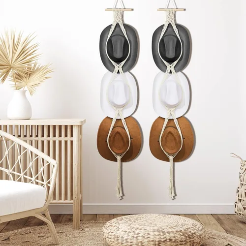 Miniatura 7 de Organizador de sombreros bohemio para colgar en la pared, ganchos de madera para colgar en la pared, para colgar en la pared, para colgar sombreros