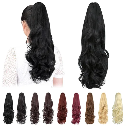 Miniatura 28 de Extensión de cola de caballo, extensiones de cabello con clip de garra de 24 pulgadas, extensiones de cabello largo y lacio, extensión de cabello