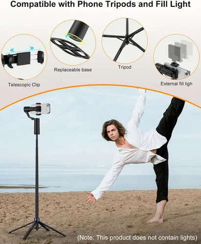 Miniatura 6 de Trípode de seguimiento automático de doble eje de 70 pulgadas, horizontal de 360° y palo selfie giratorio vertical de 130° para iPhone, Android