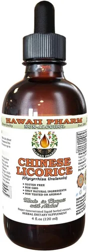 Hawaii Pharm Extracto líquido de regaliz chino sin alcohol, regaliz chino (Glycyrrhiza Uralensis) Suplemento herbario natural de glicerita de raíz,