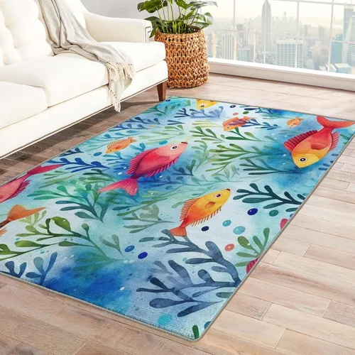Alfombras de peces para habitación de niños, alfombra de pescado y decoración del hogar, alfombra de 2 x 3 pies, alfombras subacuáticas para