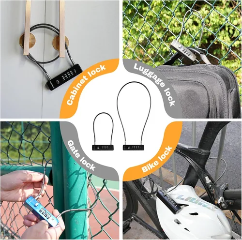 Miniatura 3 de Candado de cable con cerradura de combinación, contenedores de almacenamiento y equipo para exteriores, cerraduras de bicicleta para casco, scooter