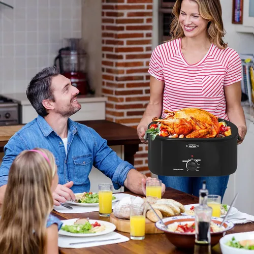 Miniatura 6 de Sunvivi Horno Asador Eléctrico de 26 Cuartos de Galón para Pavo con Tapa, Asadores Eléctricos con Bandeja Extraíble, Asador Grande, Tapa Visible
