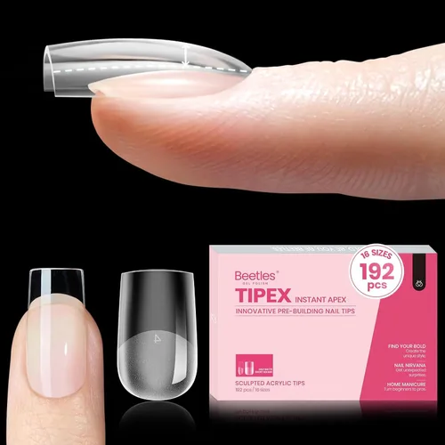 Miniatura 13 de Beetles Tipex - Uñas postizas con ápice instantáneo, 192 uñas, preconstruidas y pregrabadas, largas, cuadradas, fuertes y gruesas, uñas postizas a
