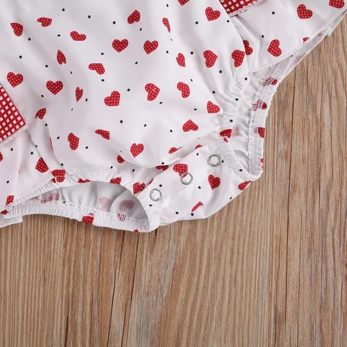 Miniatura 6 de Mono para bebé niña de San Valentín con mangas sin espalda y estampado de corazón con diadema