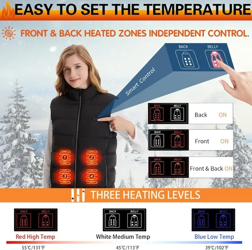 Miniatura 3 de XINSONYUELL Chaleco térmico para hombres y mujeres con batería ligera recargable por USB, chaleco térmico para invierno y exteriores