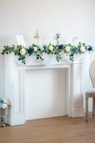 Miniatura 2 de PONATIA Guirnalda de flores artificiales de rosas hechas a mano de 5 pies, guirnalda de flores azul polvoriento y follaje para ceremonia de boda
