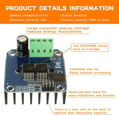Miniatura 3 de BTS7960 43A de alta potencia Smart Car Motor Driver Module semiconductor Unidad de refrigeración utilizada para Arduino Control de límite