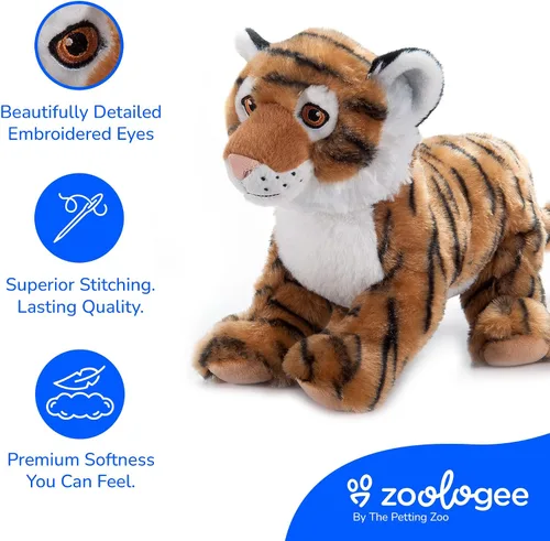 Miniatura 4 de The Petting Zoo Peluche de tigre, regalos para niños, animales de vida silvestre Earth Keeperz, juguete de peluche de tigre a rayas Zoologee, 12