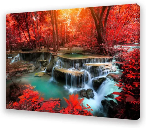 Muolunna BK03969 - Lienzo decorativo para pared, diseño de cascadas de bosque rojo, 1 pieza, árbol de paisaje moderno para sala de estar,