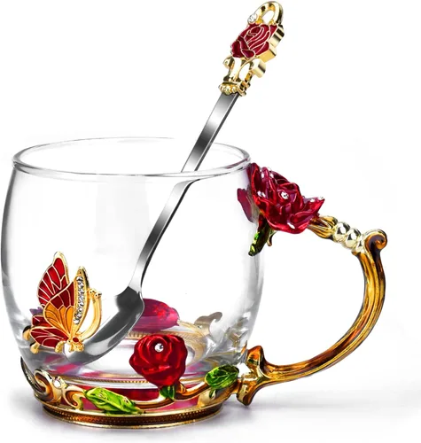 OEAGO Regalos para Mamá Mujeres Rellenos de Media para Mujeres Navidad Taza de Café de Cristal con Esmaltes Regalos del Día de San Valentín para Rojo