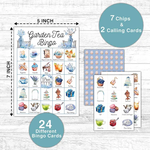 Miniatura 2 de Juego de bingo de té de jardín, tarjeta de bingo para fiesta de té, juego de bingo para 24 jugadores, actividades en interiores y exteriores, fiesta