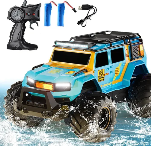 Coche de control remoto anfibio impermeable, Monster RC Cars 4WD todo terreno, vehículos de acrobacias, juguetes con luces LED de 2.4 GHz para niños