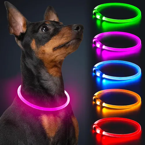 Miniatura 7 de Collares de perro iluminados, collar de perro Dlitk LED recargable por USB, 1 unidad, collar brillante de poliuretano termoplástico para perros
