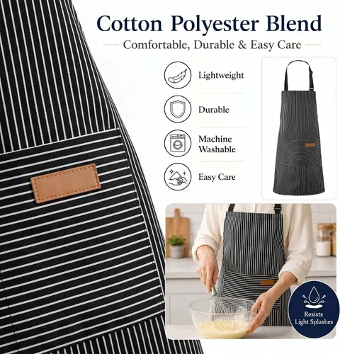 Miniatura 4 de Handepo 4 Piezas Delantales de Cocina con Bolsillos Delantales Ajustables Impermeables para Hornear para Mujeres Hombres Chef BBQ Regalo de Navidad