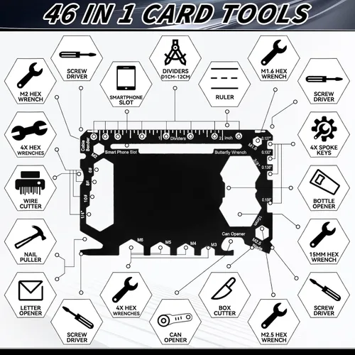 Miniatura 2 de Cholemy 1 cartera para tarjetas de crédito, multiherramienta 46 en 1, herramienta de bolsillo de supervivencia de metal de acero inoxidable