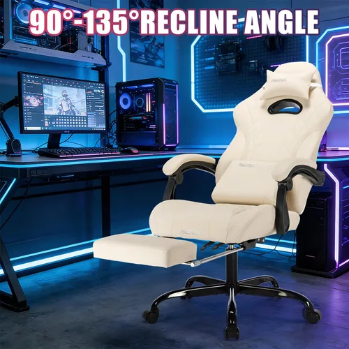 Miniatura 4 de Silla de juegos con reposapiés y soporte lumbar de masaje, silla ergonómica para videojuegos, sillas de videojuegos de oficina con altura y respaldo