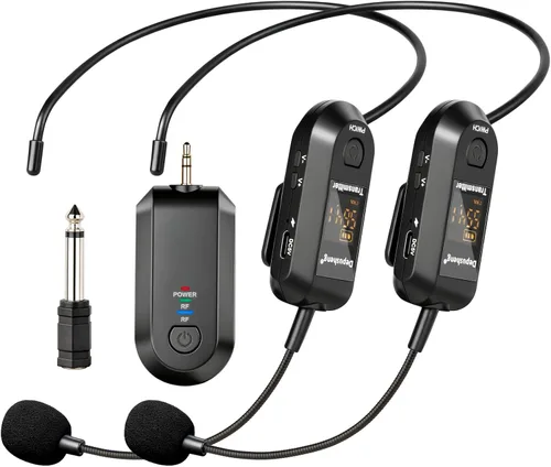 Miniatura 10 de Depusheng Auriculares de micrófono inalámbrico 2.4G, Lavalier y micrófono de mano rango de 160 pies, con enchufe de 1/8 y 1/4 pulgadas para sistema