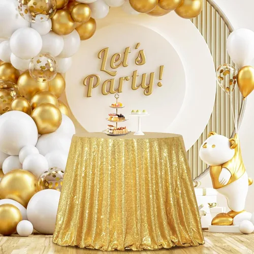 Miniatura 16 de PartyDelight Mantel de lentejuelas redondo de 50 pulgadas, color dorado claro, adorno de mesa para decoración de bodas, fiestas, cumpleaños