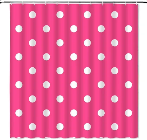AMFD Cortina de ducha de lunares vintage, diseño de lunares, a la moda, juego de tela de poliéster incluye ganchos, rosa intenso y blanco, (70