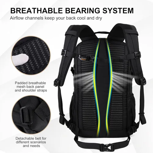 Miniatura 6 de MOUNTAINTOP Mochila de senderismo, mochila de campamento de 25 litros, mochila de senderismo para hombres y mujeres, mochila de viaje ligera