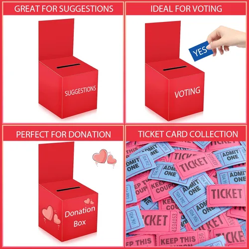 Miniatura 6 de Paquete de 12 cajas de rifa, caja de donación para recaudación de fondos, cajas de cartón para votación con ranura para boletos y cabecera extraíble