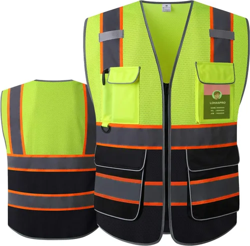 Miniatura 11 de LOHASPRO Chaleco de seguridad de alta visibilidad, chaleco reflectante de malla con bolsillos para hombres y mujeres, estándares ANSI/ISEA