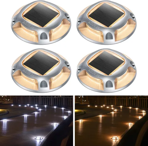 AGPTEK - Paquete de 4 luces solares para entrada al aire libre, 2 modos de color, luces LED impermeables para terraza, muelle, marina, marcadores de