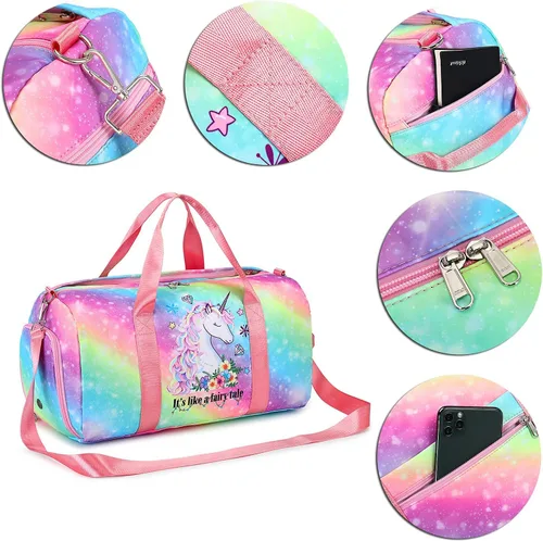Miniatura 6 de BTOOP Bolsa de viaje para niñas niños gimnasio deportes mujer entrenamiento viaje bolsa de semana con compartimento para zapatos y bolsillo mojado
