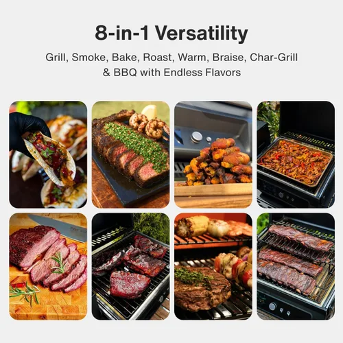 Miniatura 9 de ASMOKE Essential– Guga's Pick Parrilla de pellets de madera portátil inteligente y ahumador con pantalla LCD de 5 pulgadas, parrilla 8 en 1