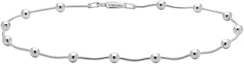 PORI JEWELERS Tobillera de serpiente de plata de ley con cuentas de bola - para mujer - Cerradura de langosta - Hecho en Italia, Metal