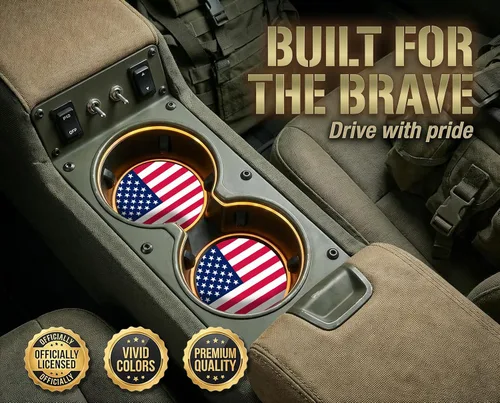 Miniatura 2 de Elektroplate Posavasos de cerámica para automóviles con la bandera de Estados Unidos (2.6 pulgadas de diámetro), ajuste universal para todos