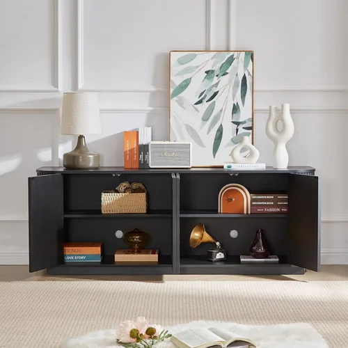 Miniatura 8 de Aparador de 64 pulgadas, soporte de madera para centro de entretenimiento moderno, consola multimedia con 4 gabinetes para almacenamiento, soportes