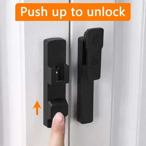 Miniatura 3 de INIRET Cerradura de puerta de granero negro mate de 180 grados, herrajes para puerta abatible, cerradura de puerta de aleación de zinc, protege