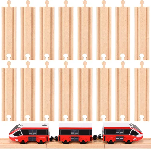 Liliful Paquete de 16 piezas de expansión de vía de tren de madera con adaptadores macho-macho y hembra-hembra compatibles con la mayoría de las