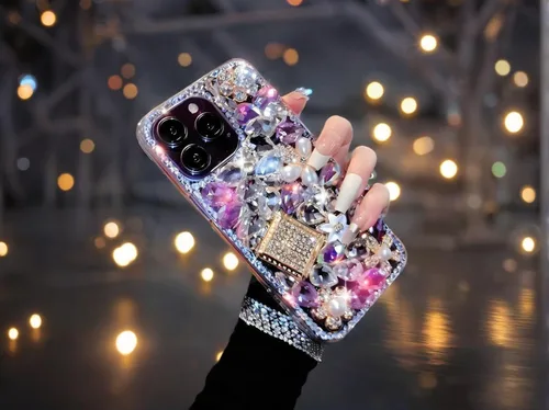 Miniatura 4 de Compatible con iPhone 13 Funda Linda con Diamantes de Imitación y Purpurina - Funda de Lujo de Diseño con Diamantes de Imitación para Mujer