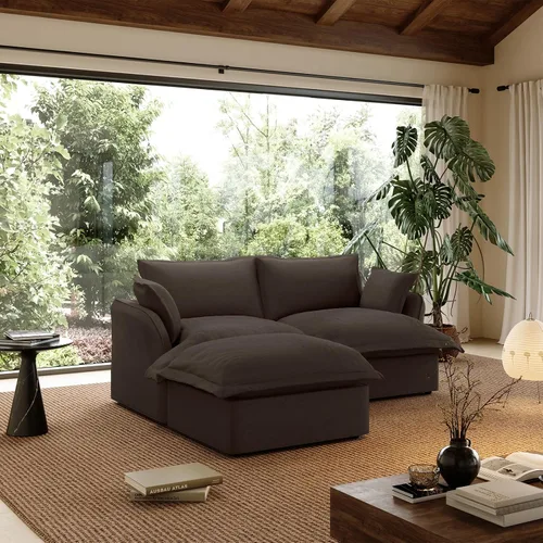 Miniatura 8 de Sofá modular de mezcla de lino para sala de estar, cómodo sofá modular con relleno de plumón, moderno sofá cama convertible con asiento profundo