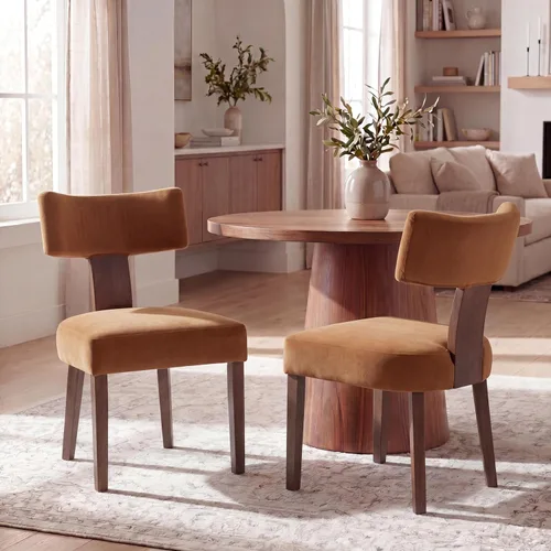 Miniatura 26 de VESCASA Juego de 2 sillas de comedor modernas de mediados de siglo, sillas de comedor tapizadas de lino con respaldo curvado ergonómico, patas