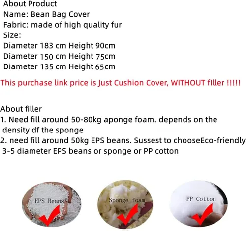 Miniatura 5 de DIOB Funda redonda para silla de puf, para adultos, adolescentes (relleno no incluido), silla de sofá gigante suave, cómoda silla de descanso