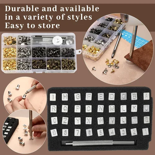 Miniatura 4 de SOCNITC Herramientas de artesanía de cuero, kit de trabajo de cuero con broches y remaches, herramientas de estampado, herramientas de costura, hilo