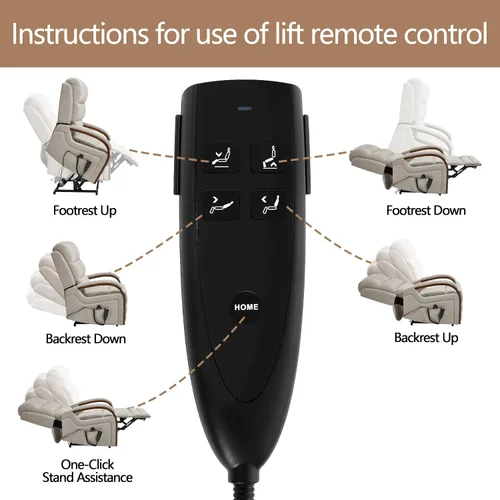 Miniatura 8 de Silla reclinable eléctrica para personas mayores, silla elevadora de doble motor con masaje por vibración y calor, reclinable plano con reposabrazos