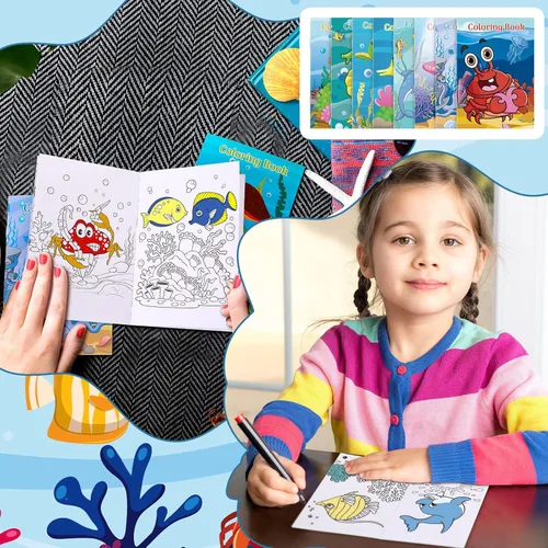 Miniatura 6 de Jutom 24 mini libros para colorear del océano a granel para niños y adultos bajo el mar, recuerdos de fiesta, manualidades, mini libro para colorear