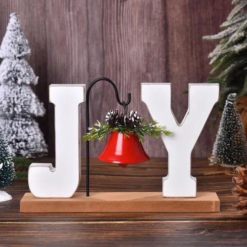 Miniatura 3 de Decoración navideña de madera "Joy", letrero artesanal de madera con campana, adorno de mesa rústico, centro de mesa estilo granja, bloque