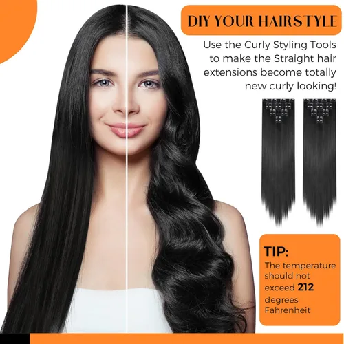 Miniatura 5 de Jexine 14 extensiones de cabello con clip de 24 pulgadas, extensiones de cabello largo y lacio, 9.17 oz, extensiones de cabello sintético suave