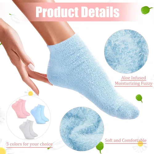 Miniatura 3 de Janmercy 3 pares de calcetines Aloe con gel hidratante para spa, calcetines de dormir esponjosos con loción no deslizante para pies secos