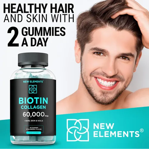 Miniatura 5 de Gomitas de péptidos de colágeno y biotina - 50,000 mcg de colágeno + 10,000 mcg de biotina Soporte para cabello, piel y uñas para hombres
