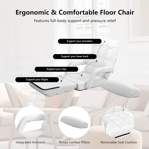 Miniatura 5 de Giantex Chaise Lounge - Sillón plegable multiusos para interiores, 6 posiciones ajustables, reposabrazos integrados, almohada lumbar, asiento