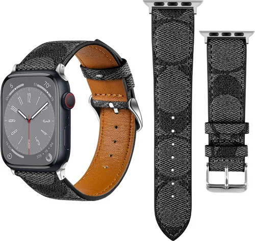 Correa de cuero compatible con Apple Watch iWatch 1.496 in 1.575 in 1.614 in 1.654 in 1.732 in 1.772 in 1.929 in, correa de cuero de diseñador de