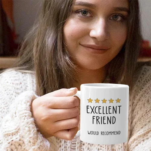 Miniatura 7 de Taza de la amistad de 11 onzas, con texto en inglés "Excellent Friend Would Recommand" Star Review - Divertida clasificación de mejor amiga